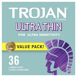 Trojan Ultra Thin Condoms For Ultra Sensitivity Lubricated Condoms Value Pack, 36 Count, 1 Pack