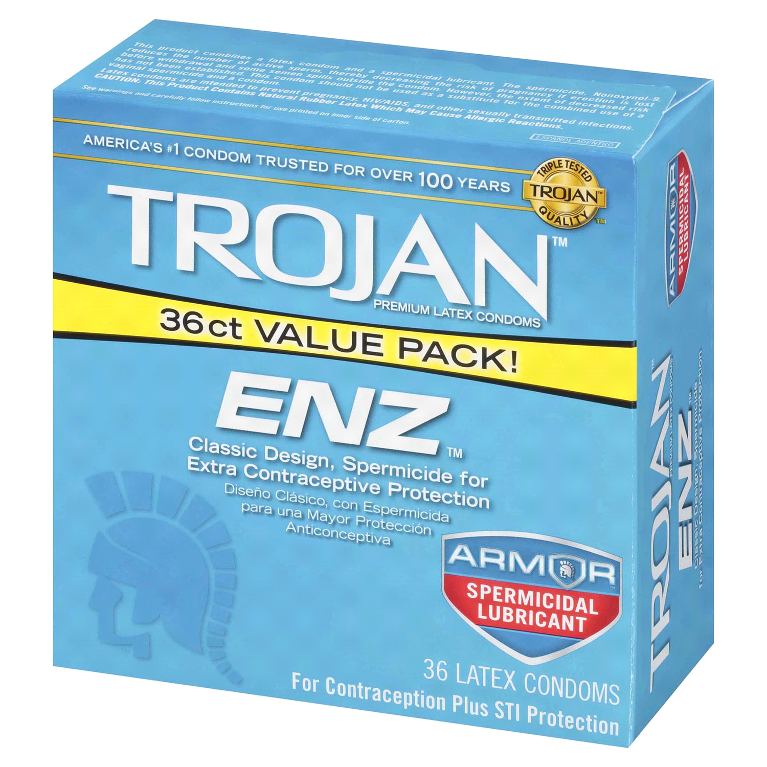 slide 4 of 5, Trojan ENZ Armor Spermicidal Lubricant Premium Latex Condoms, 36 ct