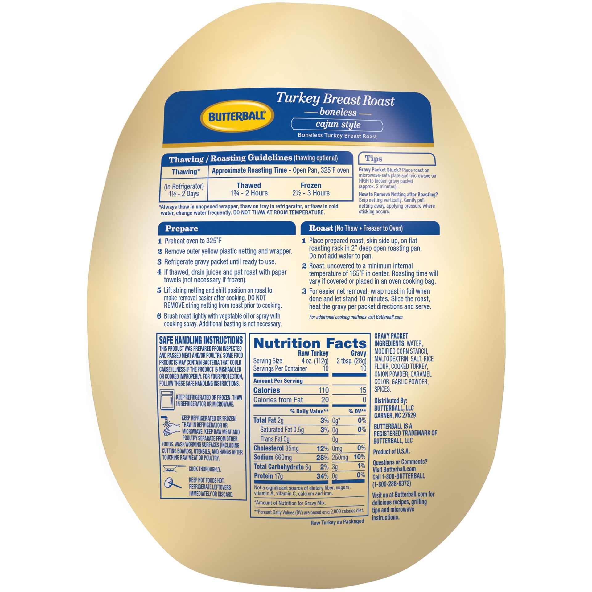 Butterball Turkey Breast Roast, Cajun, Boneless with Gravy Pack, Frozen