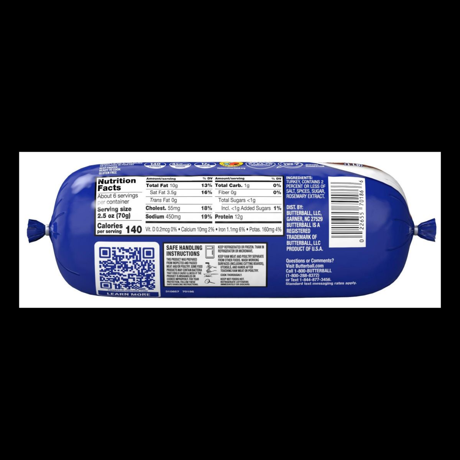 slide 2 of 2, Butterball All Natural Frozen Turkey Breakfast Sausage, 16 oz Roll, 16 oz