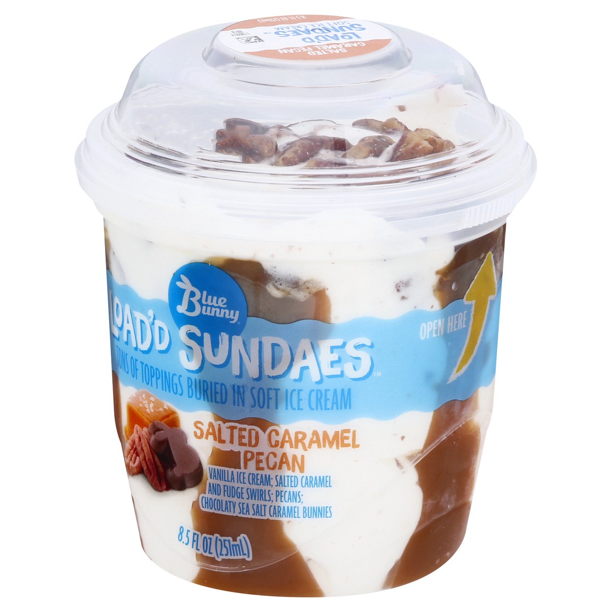 slide 6 of 12, Blue Bunny Load'd Sundaes Salted Caramel Pecan, Frozen Dessert Cup, 8.5 fl oz, 8.50 fl oz