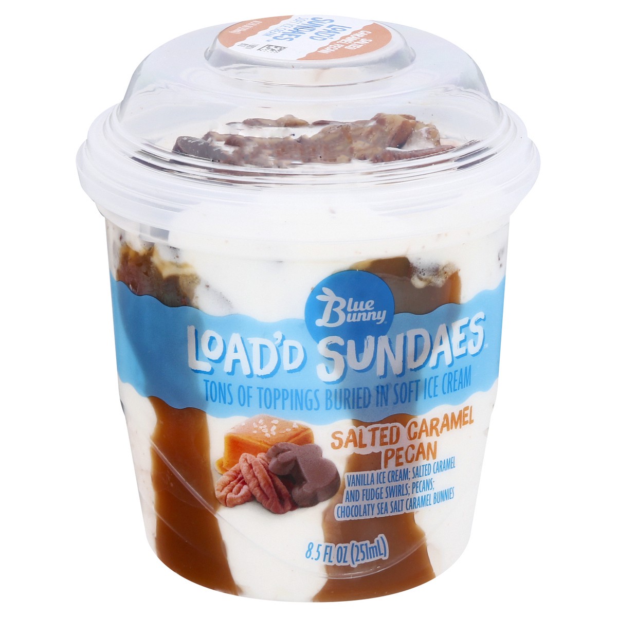 slide 7 of 12, Blue Bunny Load'd Sundaes Salted Caramel Pecan, Frozen Dessert Cup, 8.5 fl oz, 8.50 fl oz