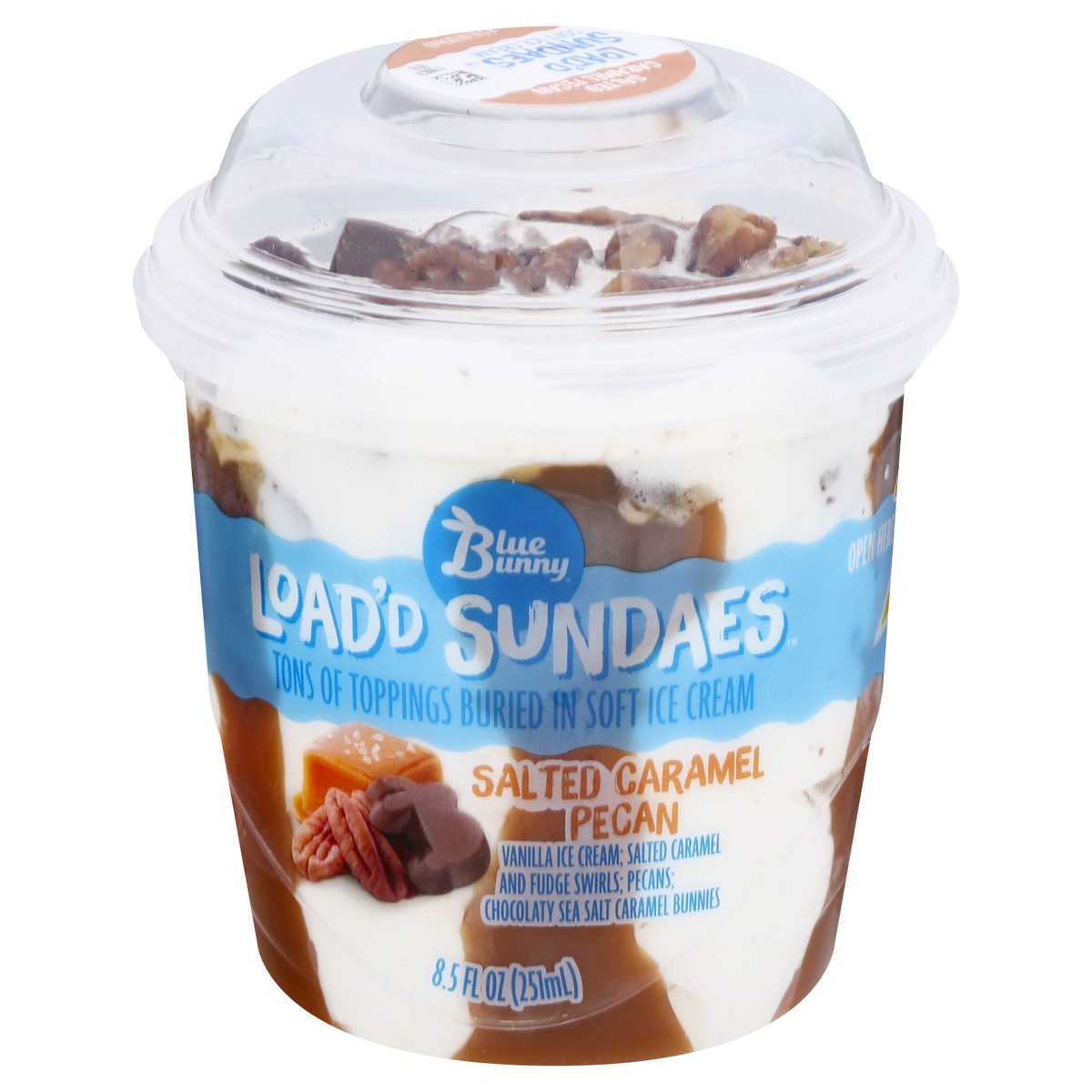 slide 1 of 12, Blue Bunny Load'd Sundaes Salted Caramel Pecan, Frozen Dessert Cup, 8.5 fl oz, 8.50 fl oz