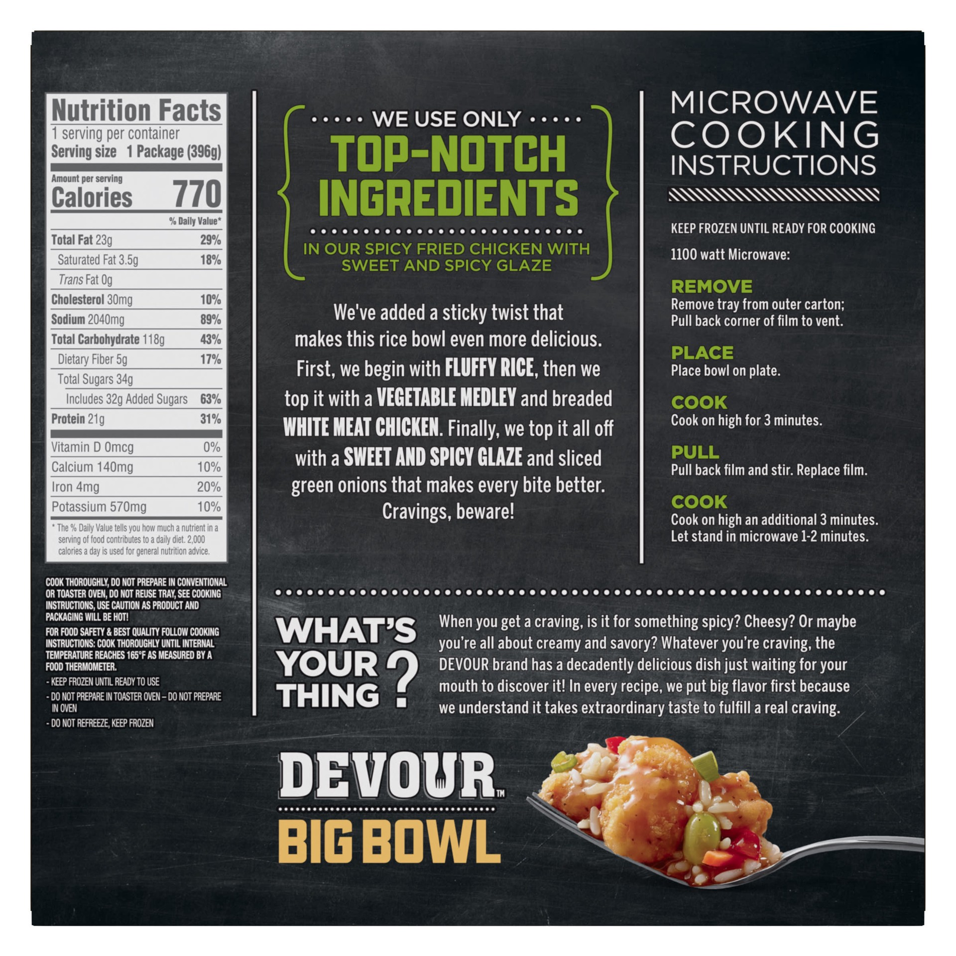 slide 8 of 8, DEVOUR Big Bowl Spicy Fried Chicken with Sweet and Spicy Glaze, 14 oz Box, 14 oz