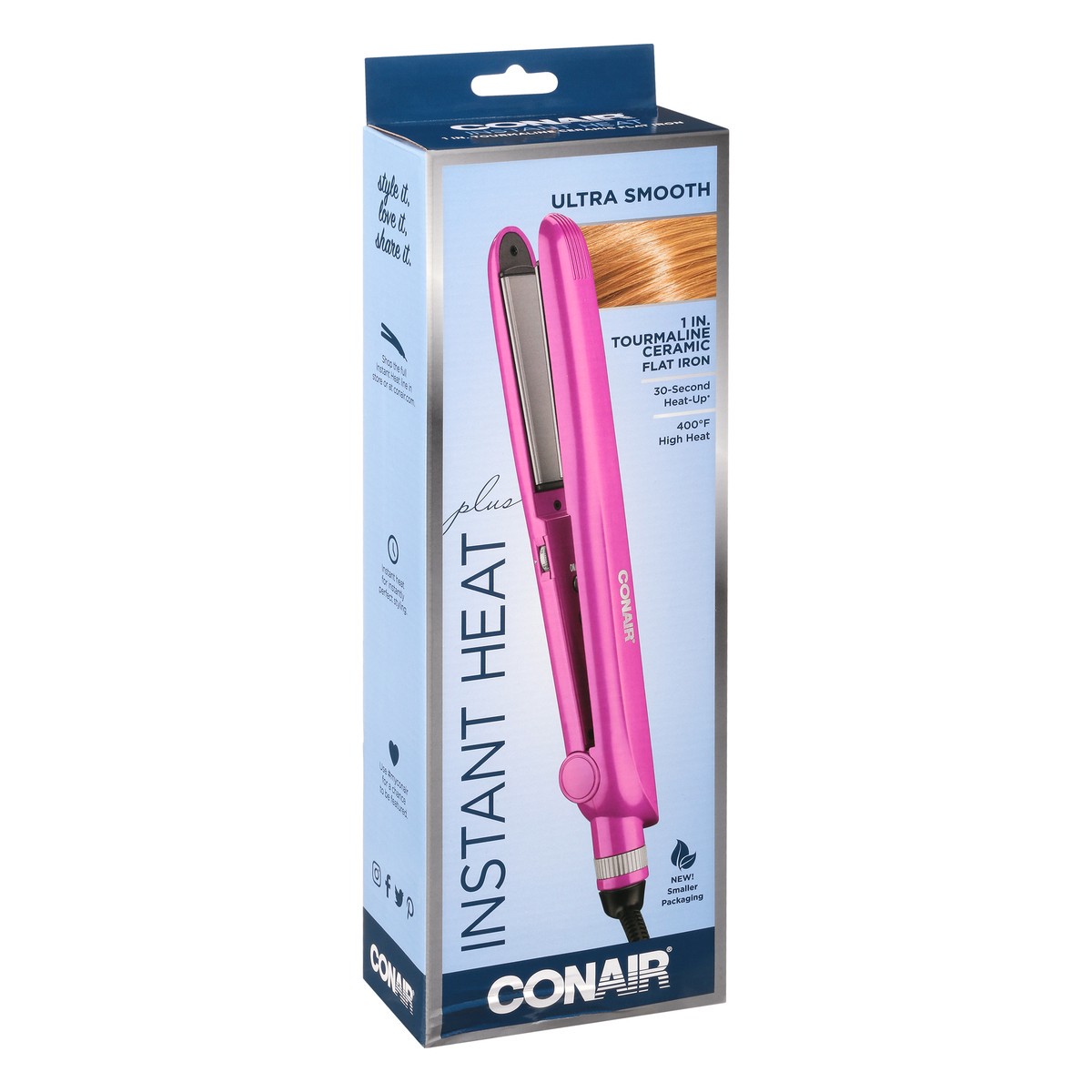 slide 2 of 10, Conair Plus Instant Heat 1 Inch Tourmaline Ceramic Flat Iron 1 ea, 1 in