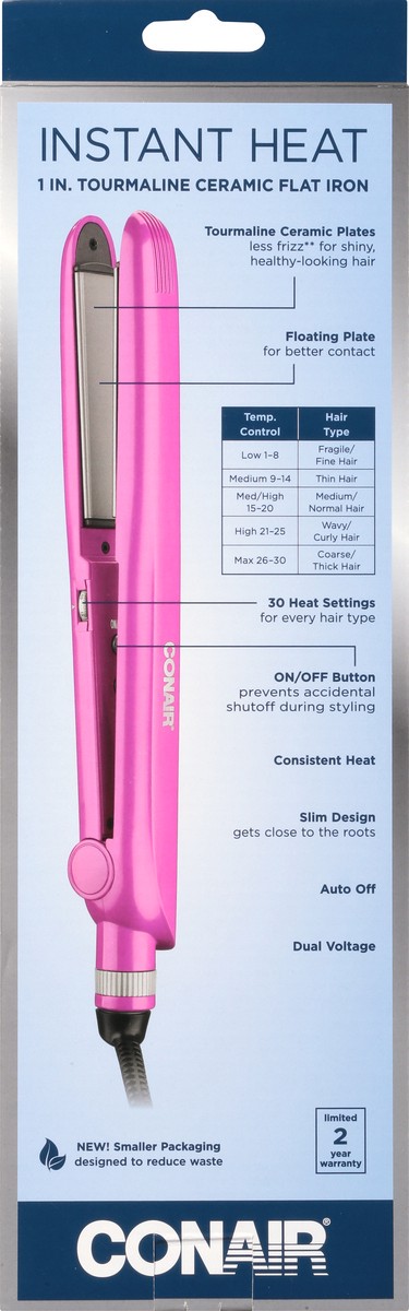 slide 7 of 10, Conair Plus Instant Heat 1 Inch Tourmaline Ceramic Flat Iron 1 ea, 1 in