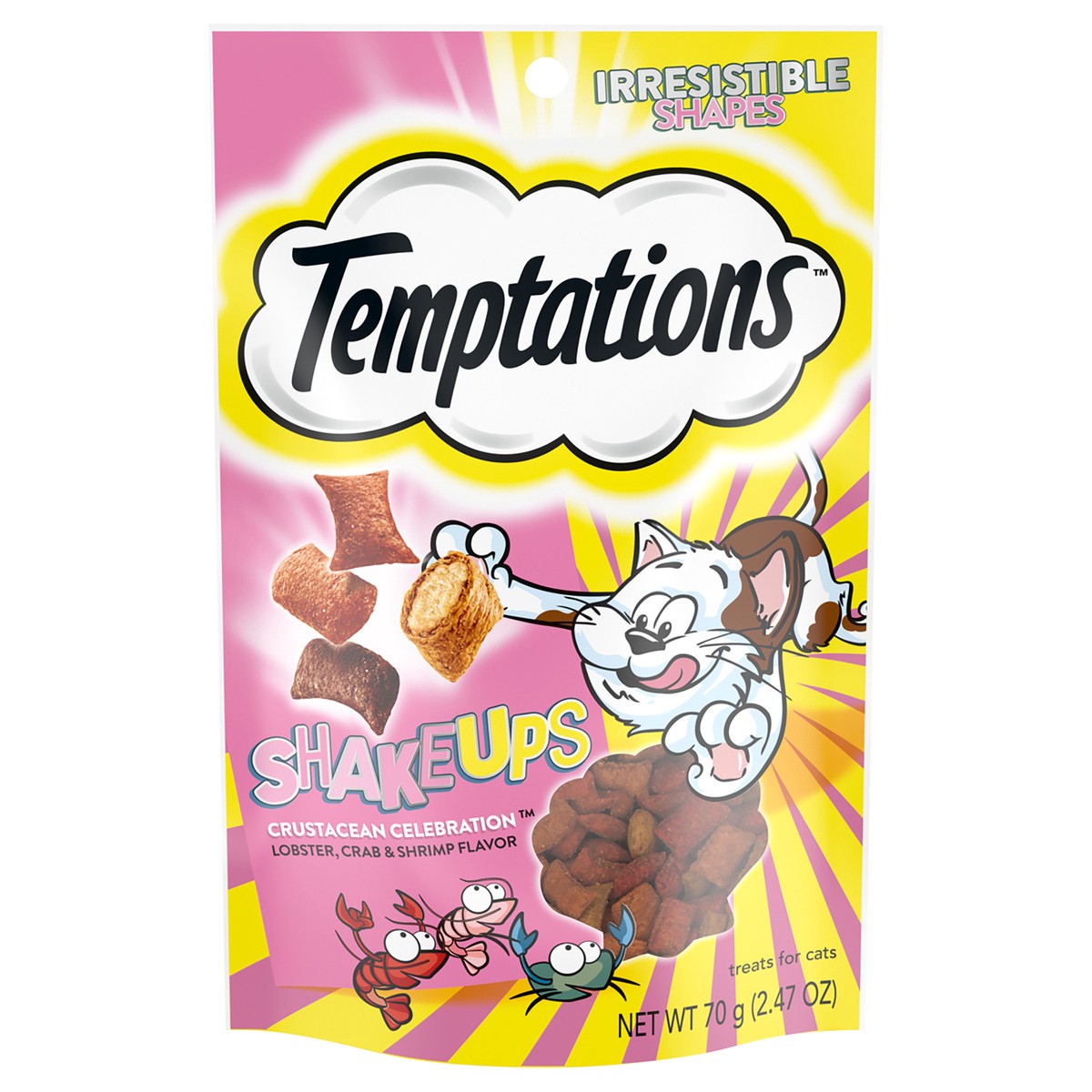 slide 1 of 3, TEMPTATIONS ShakeUps Crunchy and Soft Cat Treats, Crustacean Celebration Flavor, 2.47 oz. Pouch, 2.47 oz