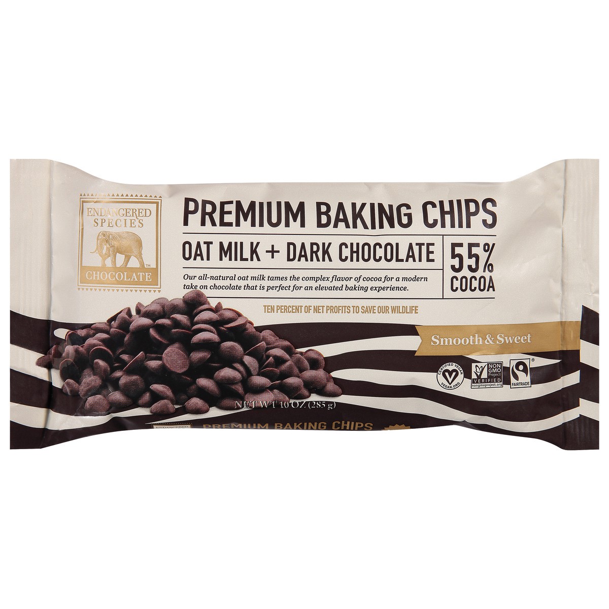 slide 1 of 1, Endangered Species Oatmilk & 55% Cocoa Dark Chocolate Baking Chips, 10 oz