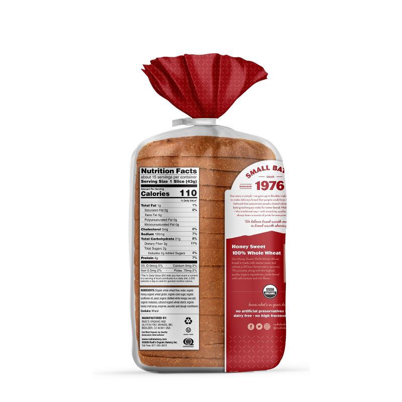 slide 2 of 2, Rudi's 100% Whole Wheat Organic Honey Sweet Bread 22 oz, 22 oz