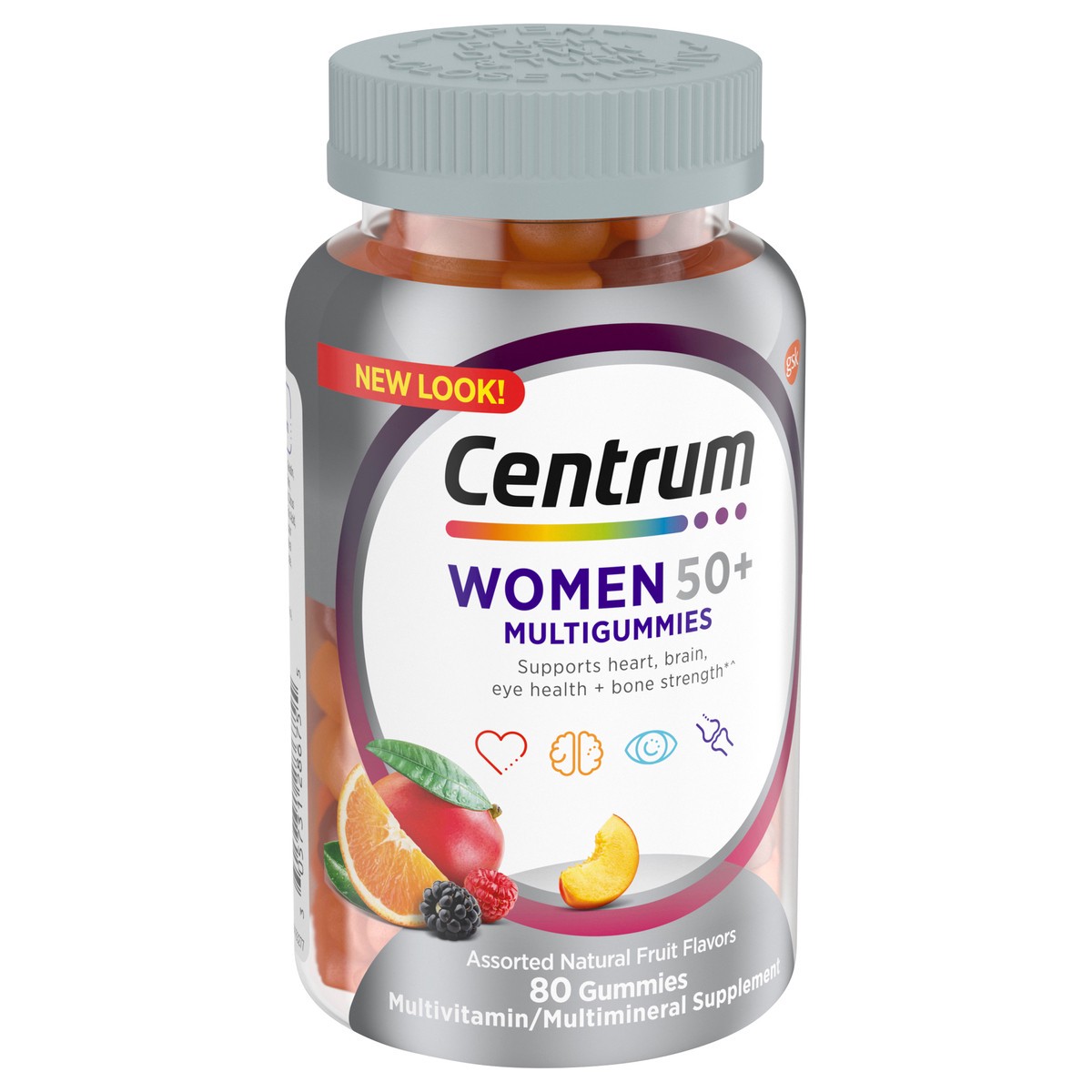 slide 8 of 9, Centrum MultiGummies for Women 50 Plus, Multivitamin/Multimineral Supplement with Vitamins D3, E, B6, and B12, Assorted Fruit Flavor - 80 Count, 80 ct