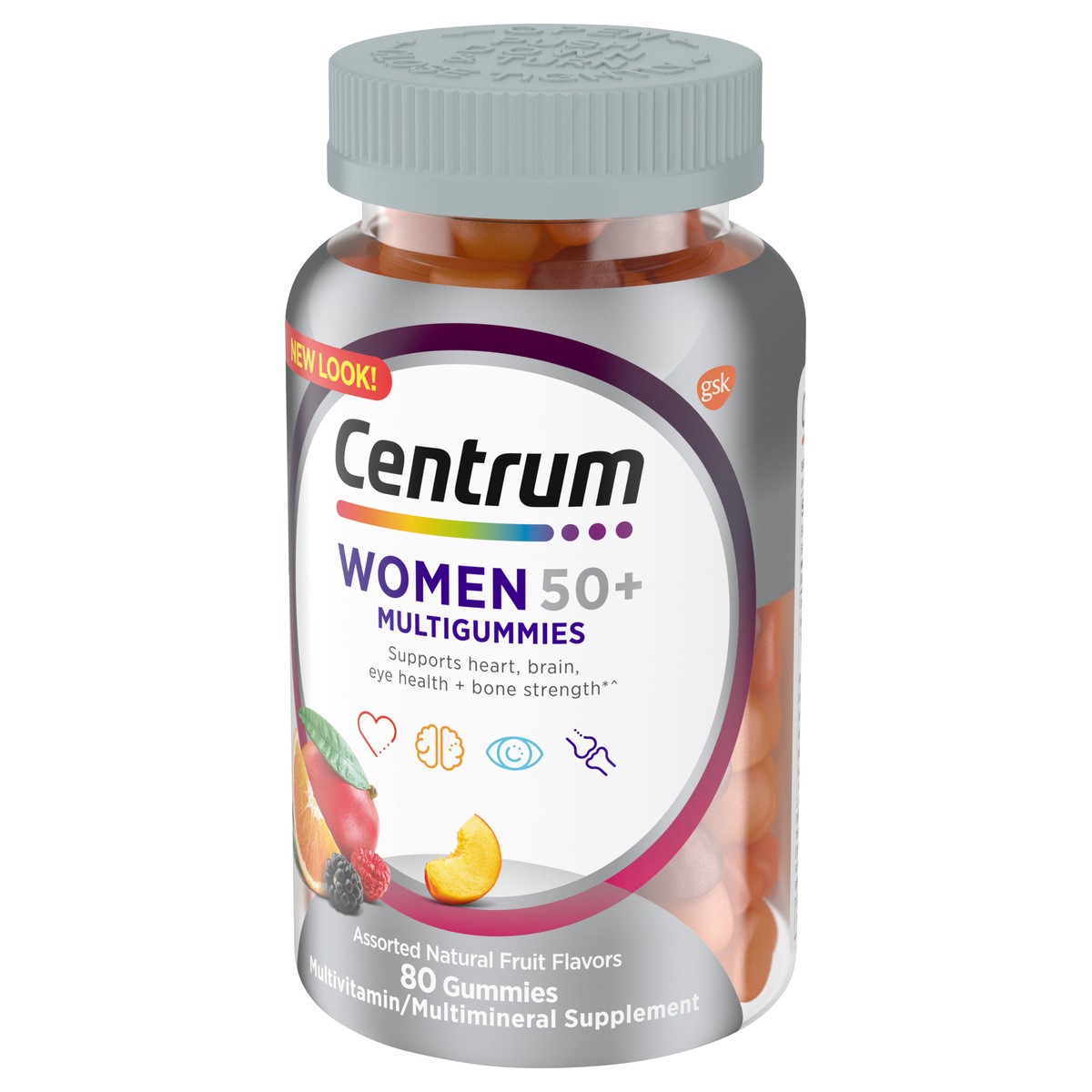 slide 9 of 9, Centrum MultiGummies for Women 50 Plus, Multivitamin/Multimineral Supplement with Vitamins D3, E, B6, and B12, Assorted Fruit Flavor - 80 Count, 80 ct