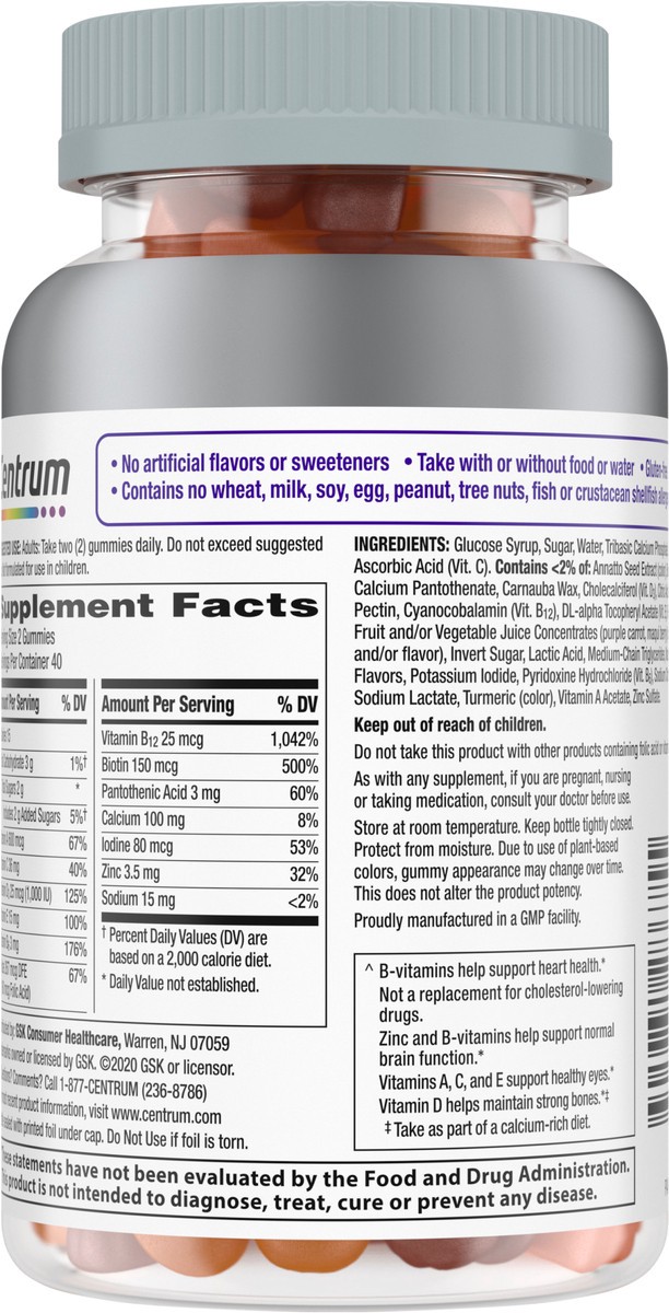 slide 4 of 9, Centrum MultiGummies for Women 50 Plus, Multivitamin/Multimineral Supplement with Vitamins D3, E, B6, and B12, Assorted Fruit Flavor - 80 Count, 80 ct