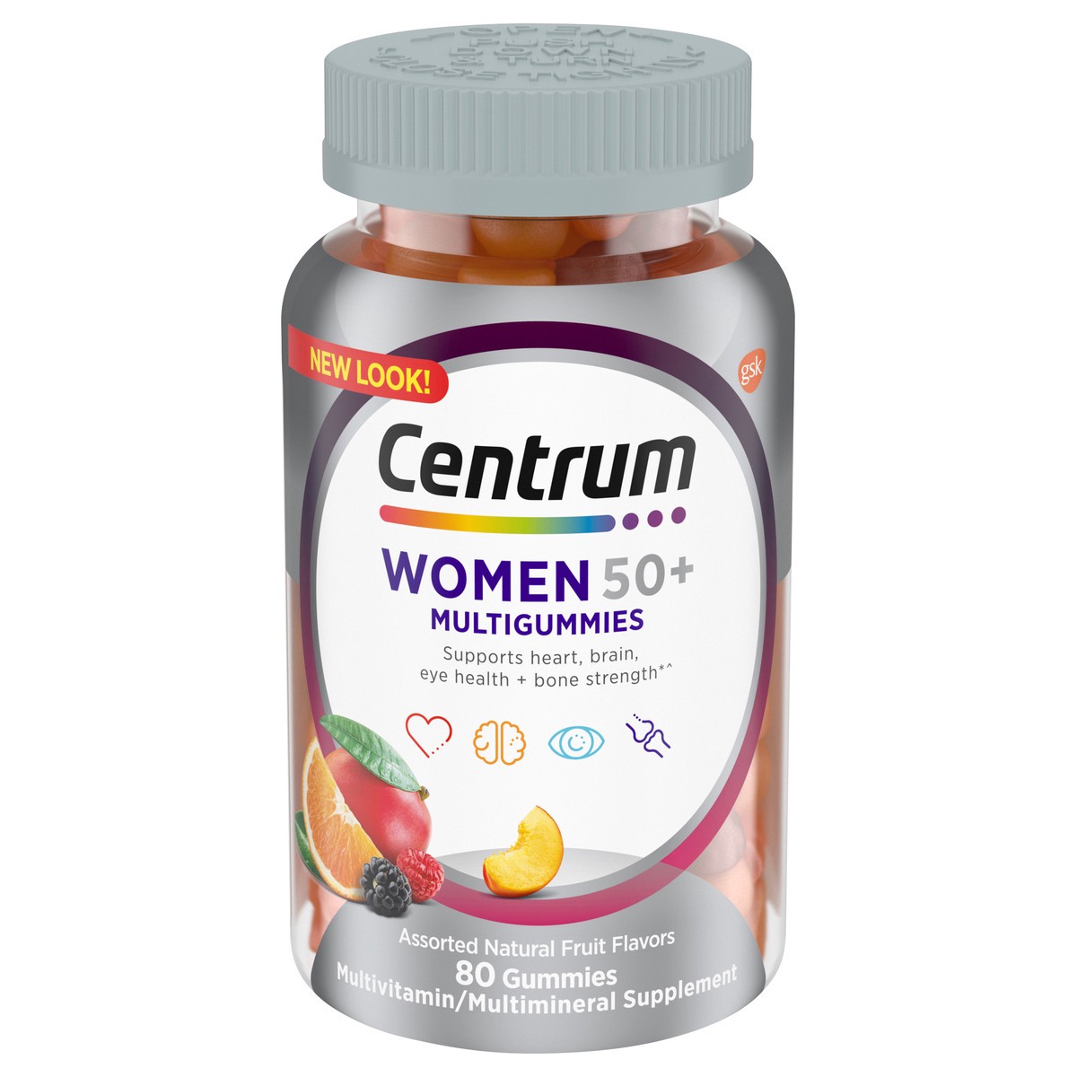 slide 1 of 9, Centrum MultiGummies for Women 50 Plus, Multivitamin/Multimineral Supplement with Vitamins D3, E, B6, and B12, Assorted Fruit Flavor - 80 Count, 80 ct