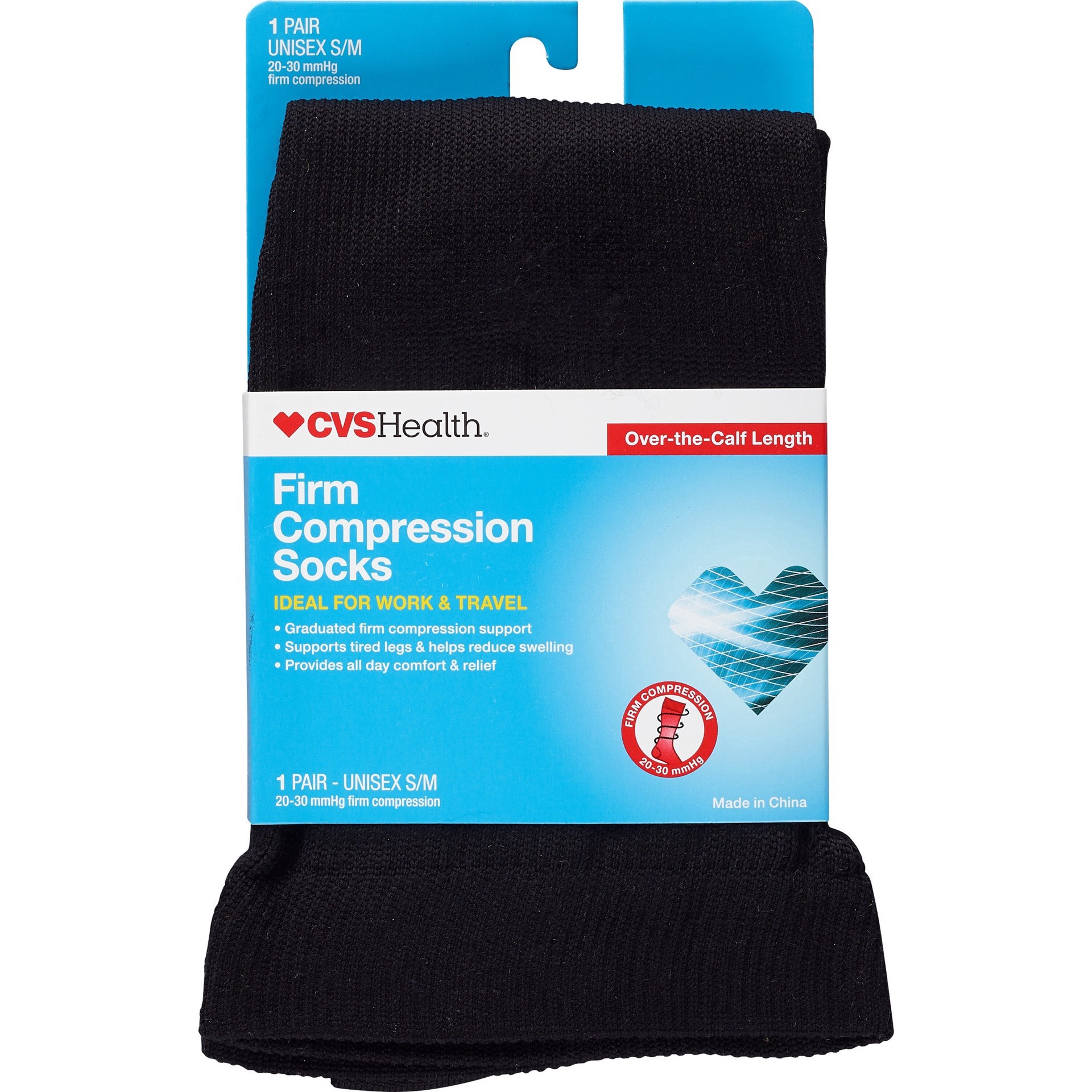 slide 1 of 1, CVS Health Firm Compression Socks Over-The-Calf Length Unisex, 1 Pair, Black, S/M, 1 ct