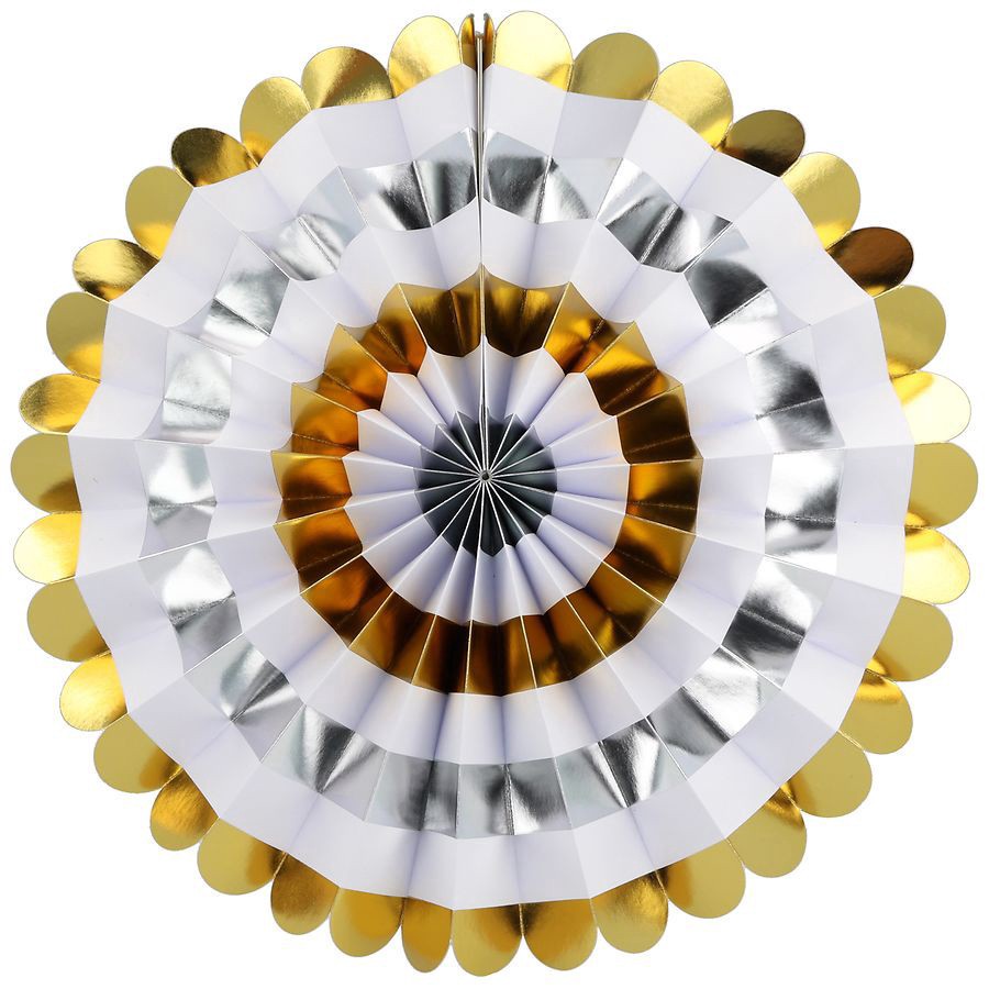 slide 5 of 5, Festive Voice Metallic Fan Decorations, 6 ct