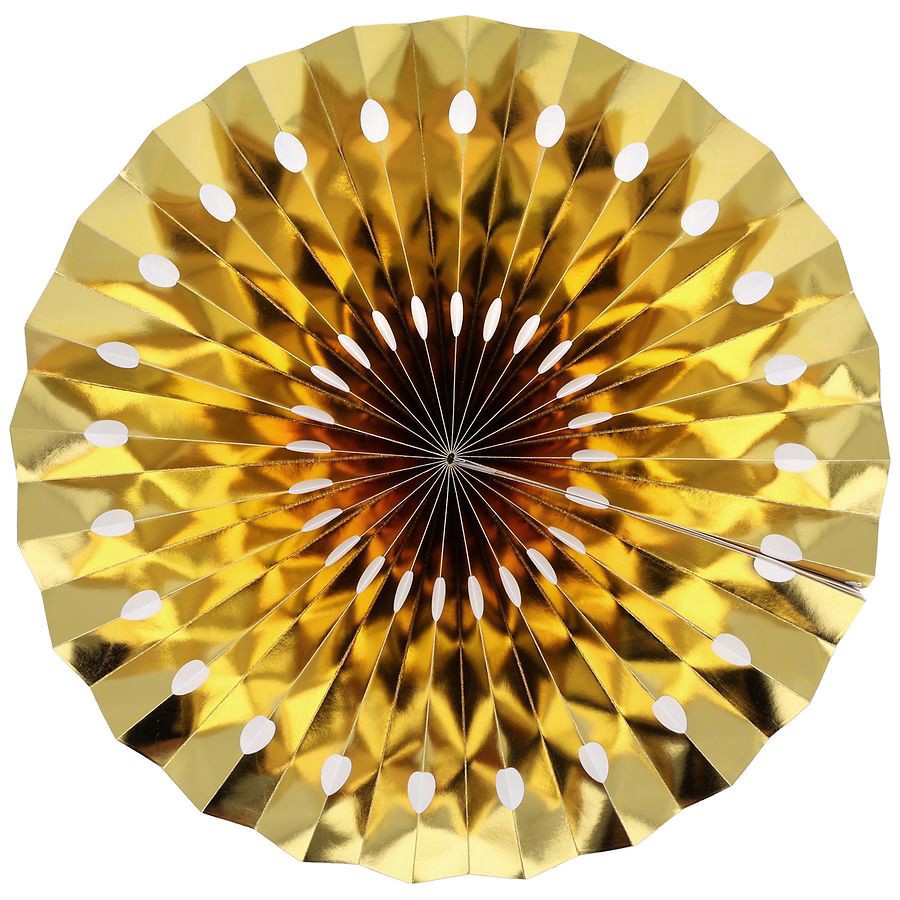 slide 2 of 5, Festive Voice Metallic Fan Decorations, 6 ct