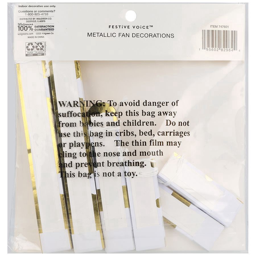 slide 3 of 5, Festive Voice Metallic Fan Decorations, 6 ct