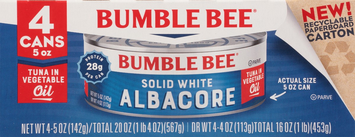 slide 2 of 10, Bumble Bee Solid White Albacore Tuna in Vegetable Oil 4-5 oz. Cans Cluster Pack, 20 oz