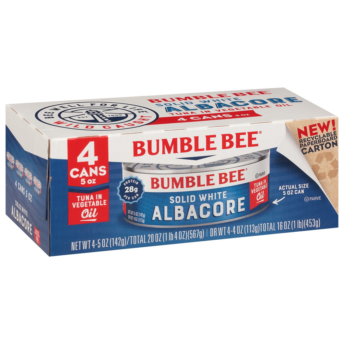 slide 7 of 10, Bumble Bee Solid White Albacore Tuna in Vegetable Oil 4-5 oz. Cans Cluster Pack, 20 oz