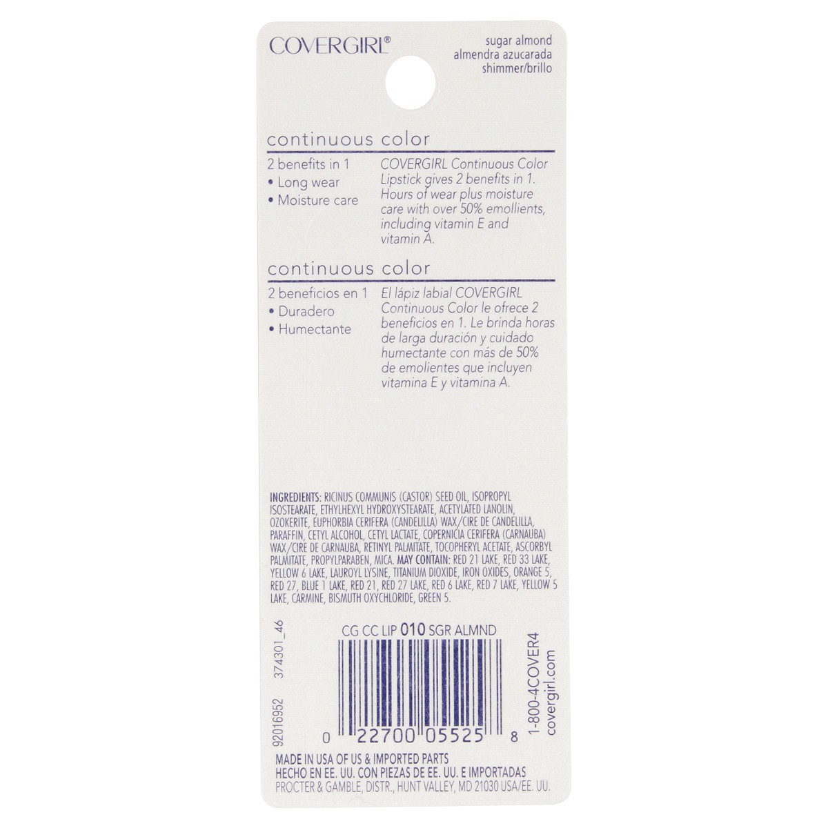 slide 2 of 2, Covergirl Continuous Color Lipstick Sugar Almond, 3 g