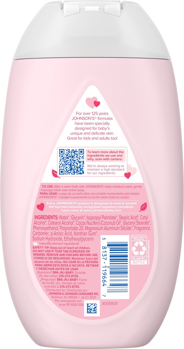 slide 6 of 7, Johnson's Moisturizing Mild Pink Baby Body Lotion, Coconut Oil for Delicate Skin, Hypoallergenic - 13.6 fl oz, 13.6 fl oz