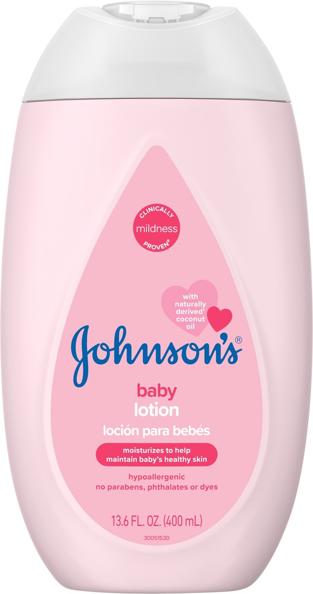 slide 7 of 7, Johnson's Moisturizing Mild Pink Baby Body Lotion, Coconut Oil for Delicate Skin, Hypoallergenic - 13.6 fl oz, 13.6 fl oz