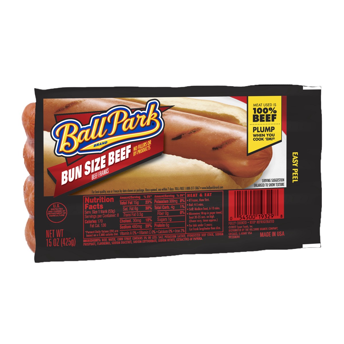 slide 4 of 4, Ball Park Bun Length Hot Dogs, Beef, 8 Count, 15 oz
