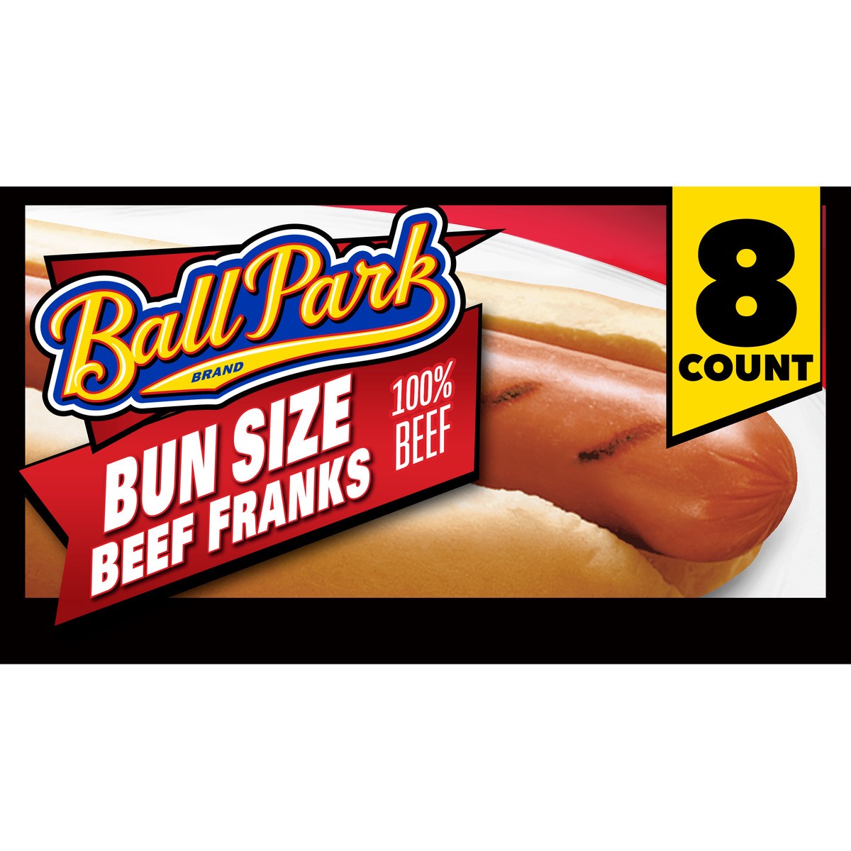 slide 1 of 4, Ball Park Bun Length Hot Dogs, Beef, 8 Count, 15 oz