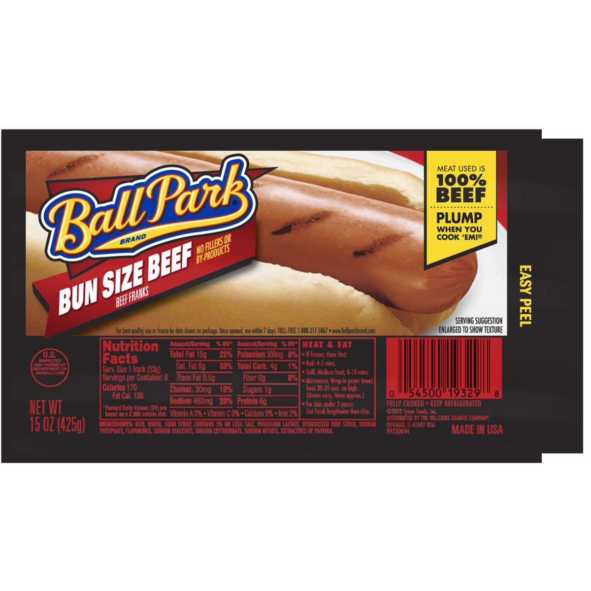 slide 2 of 4, Ball Park Bun Length Hot Dogs, Beef, 8 Count, 15 oz