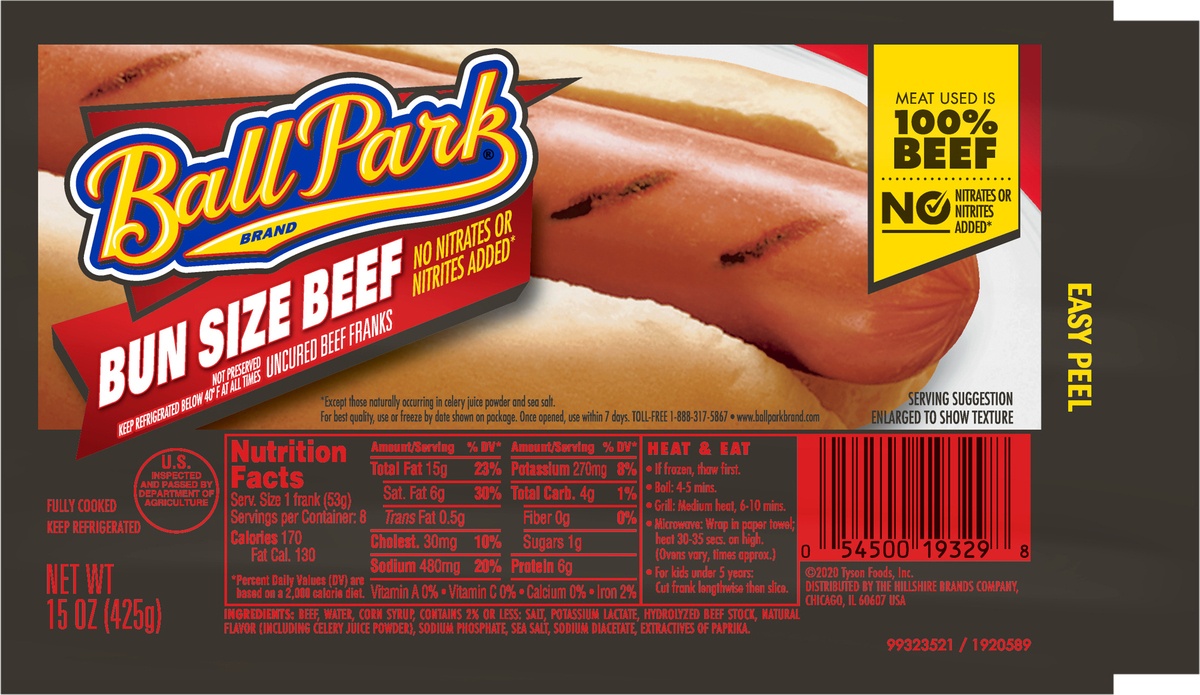 slide 6 of 7, Ball Park Bun Size Beef Hot Dogs, 15 oz
