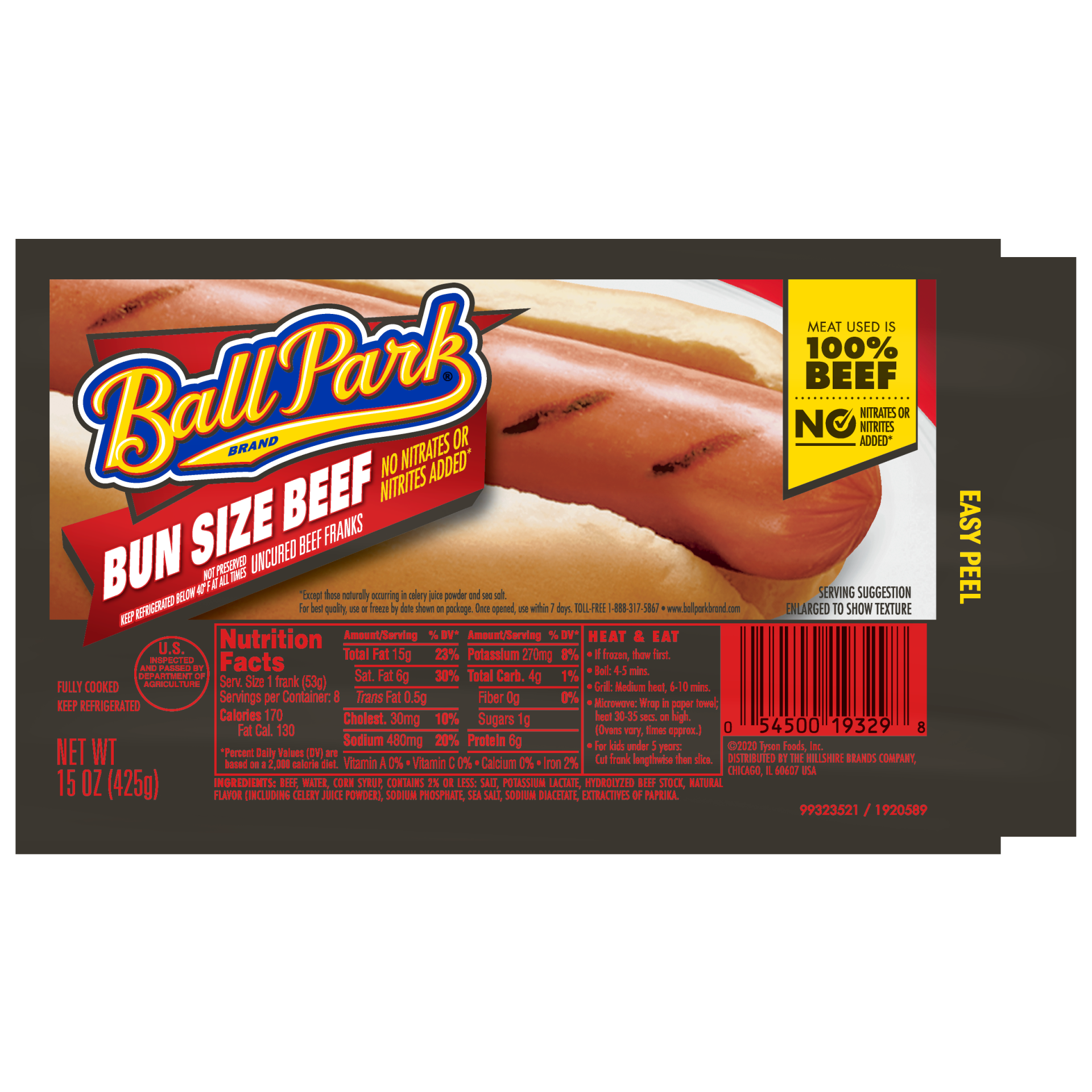slide 1 of 5, Ball Park Bun Size Beef Hot Dogs, 15 oz
