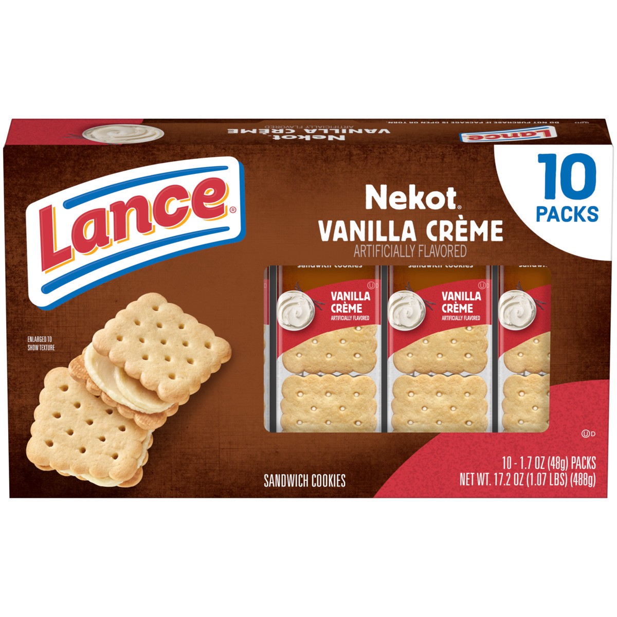 slide 1 of 9, Lance Vanilla Flavored Creme Sandwich Cookies, 1.7 oz, 17.200 oz