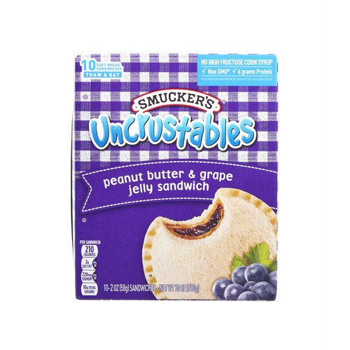 slide 1 of 1, Smuckers® frozen Uncrustables® peanut butter & grape jelly sandwich, 10 x 2 oz