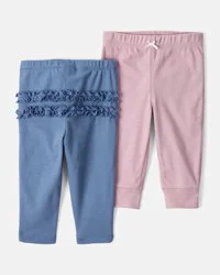 Carter's Baby Girl 2-Pack 100% Cotton Pull-On Pants - Blue/Pink
