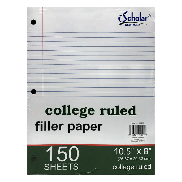 slide 1 of 1, iScholar College Ruled Filler Paper, 150 ct