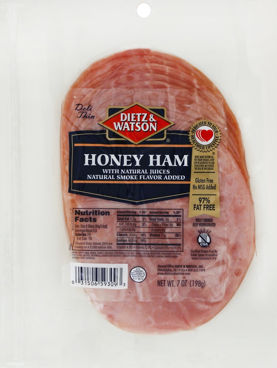 slide 3 of 3, Dietz & Watson Thin Sliced Honey Ham, 7 oz