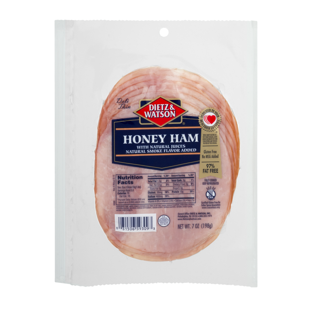 slide 1 of 3, Dietz & Watson Thin Sliced Honey Ham, 7 oz