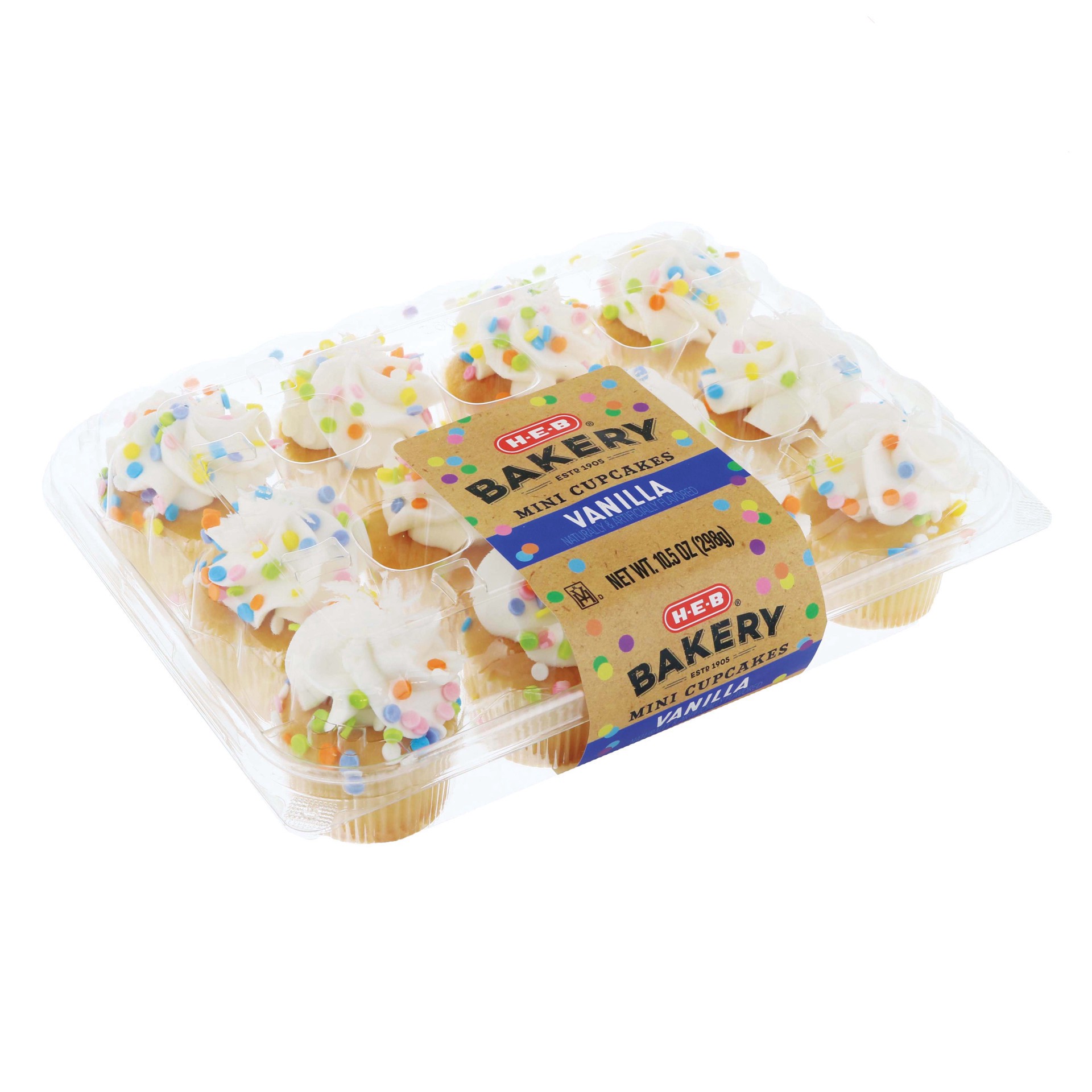 slide 1 of 1, H-E-B Bakery Mini Cupcakes - Vanilla, 12 ct