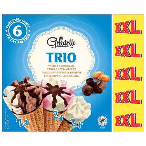 slide 1 of 1, Gelatelli frozen waffle cone trio, 6 x 3.71 fl oz