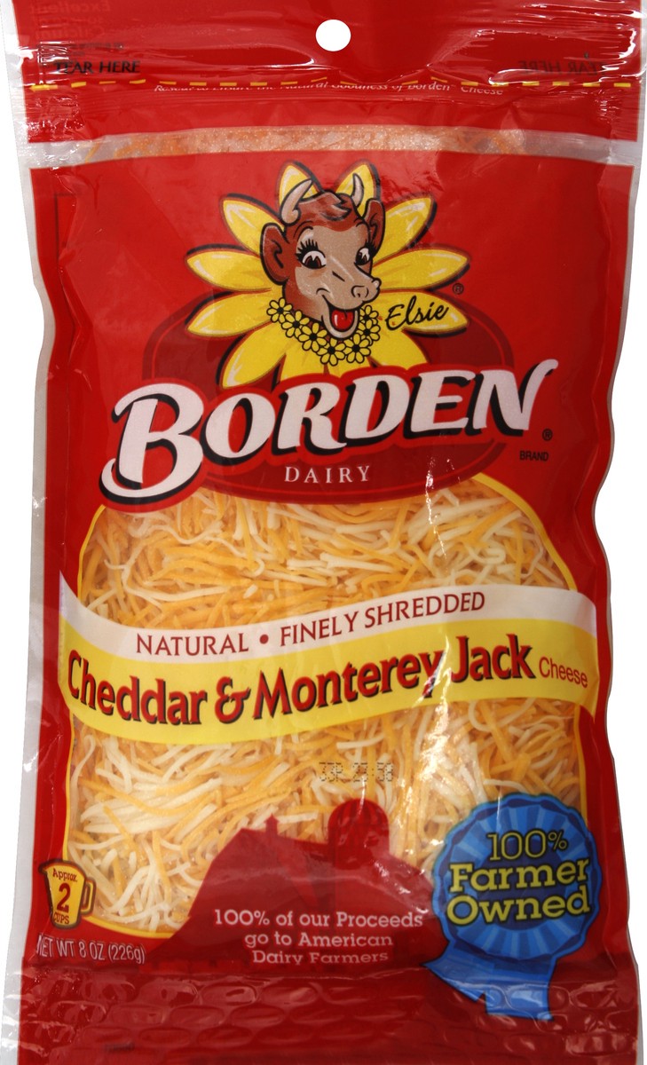 slide 3 of 3, Borden Cheddar & Monterey Jack Finely Shredded Cheese, 8 oz