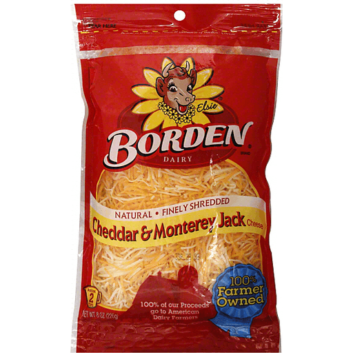 slide 1 of 3, Borden Cheddar & Monterey Jack Finely Shredded Cheese, 8 oz