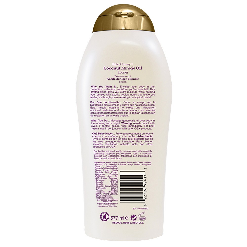 slide 2 of 2, Ogx Extra Creamy Coconut Miracle Ultra Moisture Lotion - 19.5 fl oz, 19.5 fl oz
