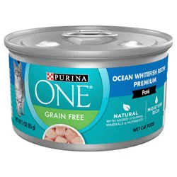 Purina ONE Natural, High Protein, Grain Free Wet Cat Food Pate, Ocean Whitefish Recipe