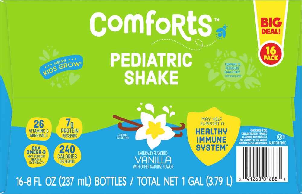 slide 4 of 6, Comforts Pediatric Vanilla Formula Shake, 16 ct