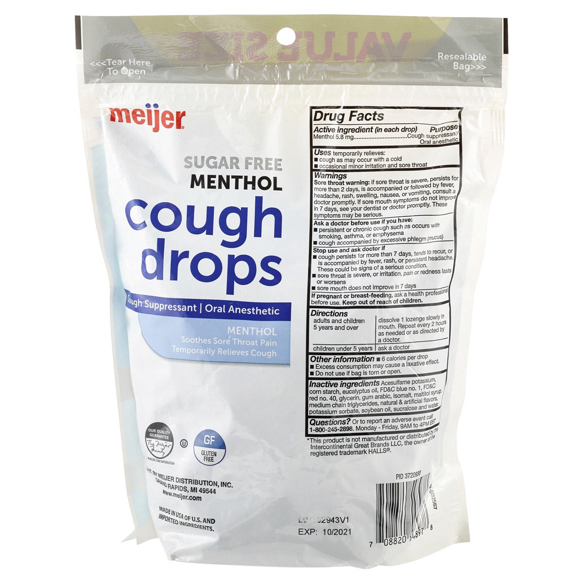 slide 5 of 5, Meijer Sugar Free Menthol Eucalyptus Cough Drops, 150 ct