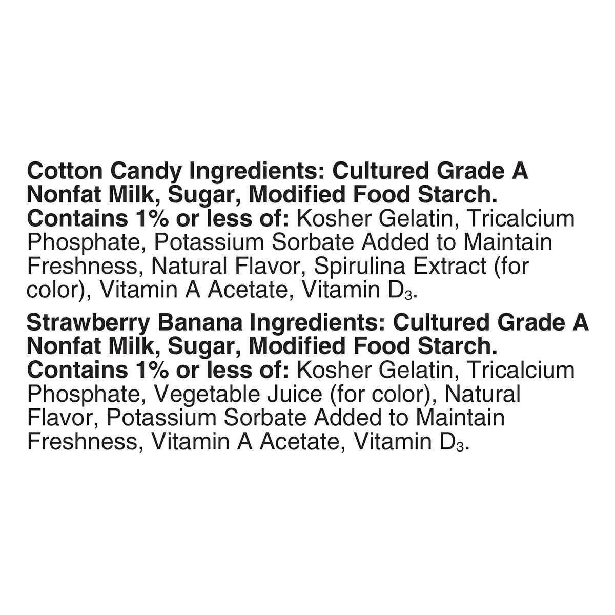 slide 4 of 11, Go-GURT Cotton Candy and Strawberry Banana Kids Fat Free Yogurt Variety Pack, Gluten Free, 2 oz. Yogurt Tubes (24 Count), 24 ct
