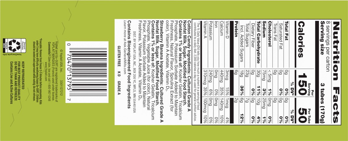 slide 2 of 11, Go-GURT Cotton Candy and Strawberry Banana Kids Fat Free Yogurt Variety Pack, Gluten Free, 2 oz. Yogurt Tubes (24 Count), 24 ct