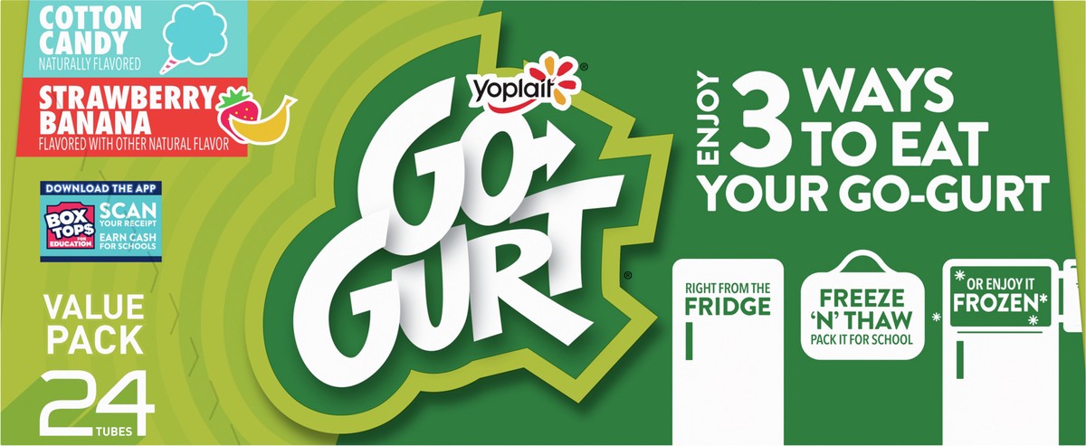 slide 8 of 11, Go-GURT Cotton Candy and Strawberry Banana Kids Fat Free Yogurt Variety Pack, Gluten Free, 2 oz. Yogurt Tubes (24 Count), 24 ct