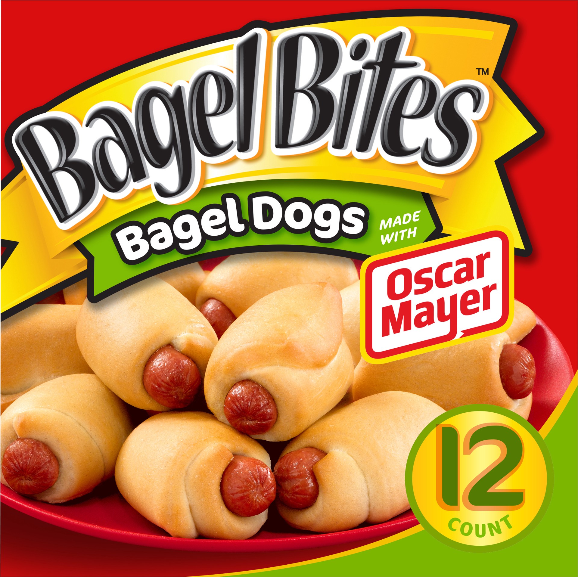 slide 1 of 9, Bagel Bites Bagel Dogs with Oscar Mayer Frozen Snacks, 12 ct Box, 