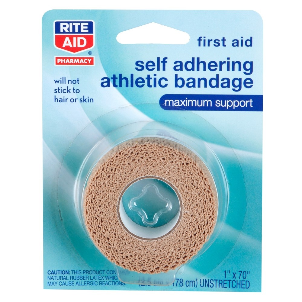 slide 1 of 1, Rite Aid First Aid Self Adhering Athletic Bandage, Maximum Support, 1 in x 70 in